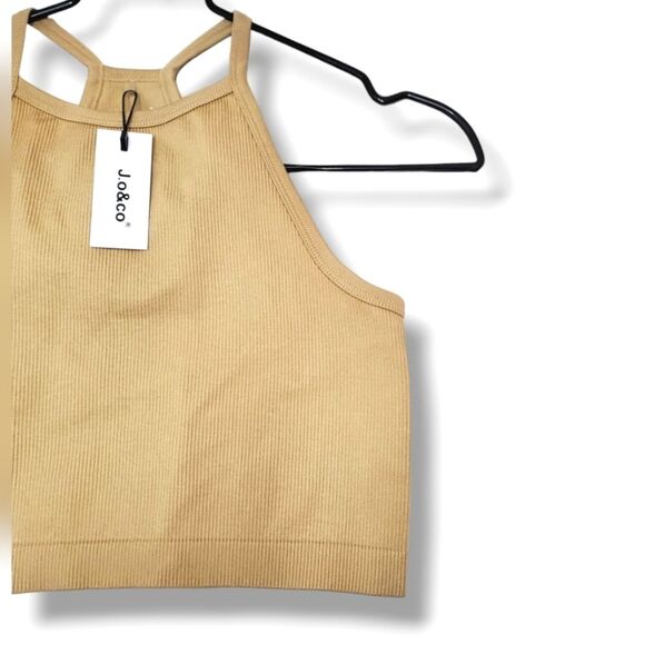 NWT J.o & Co Selena High Neck Cropped Ribbed Top in Warm Sand Sz XS/S - Picture 5 of 12